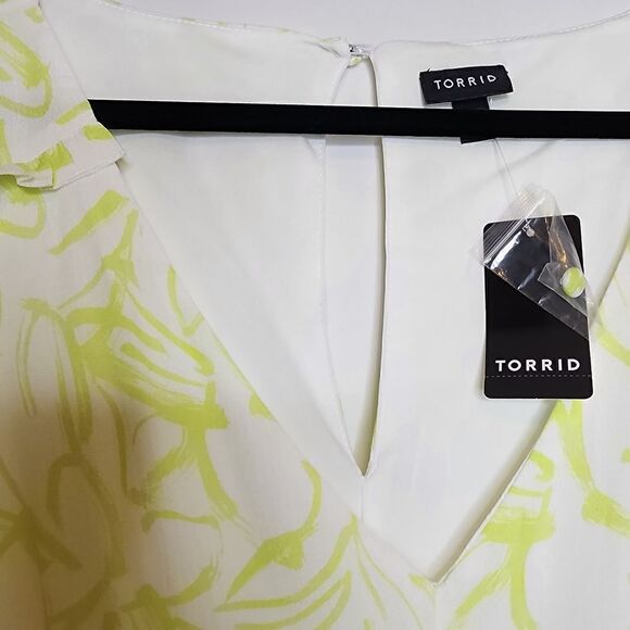 4X 26W Torrid Yellow Floral Empire Waist Gauze Skater Dress Lined Mini Stretch W - Picture 9 of 11